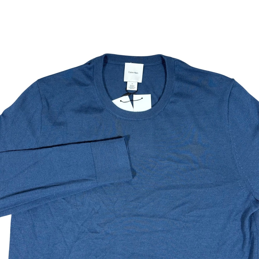 Calvin Klein Men's Medium Blue Merino Wool Blend Crewneck Sweater NEW‎ NWT